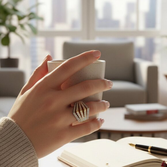 nOir Jewelry Carla Pave Pyramid Spike Ring Size 7 NWT - Picture 4 of 4